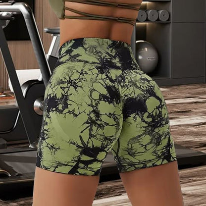 Short de sport chiné vert Short de sport chiné gris taille haute ceinture gainante yoga fitness