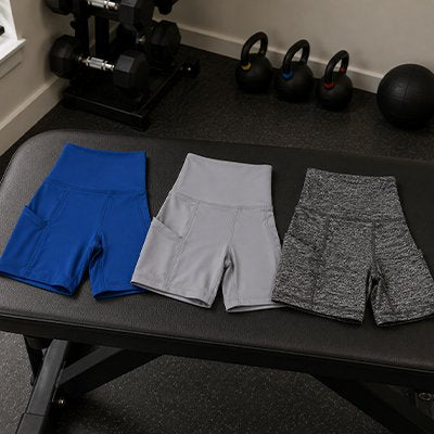 Short de sport femme stretch bleu gris clair gris chiné