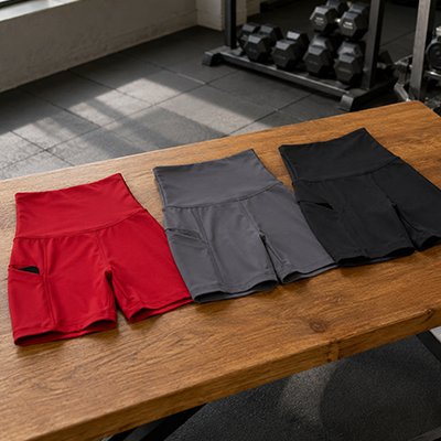 Short de sport femme stretch rouge gris noir