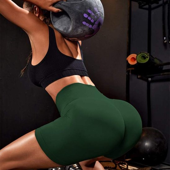 Short de sport femme vert taille haute confortable moulant