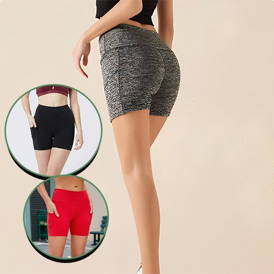 Short de sport femme fitness yoga gris noir rouge