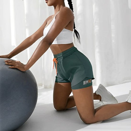 Short de sport gris femme cordon orange écriture runfast