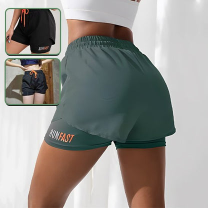 Short de sport gris cordon orange écriture runfast