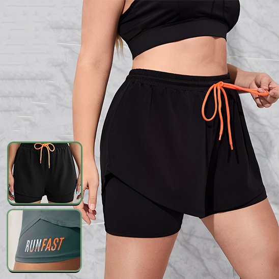 Short de sport noir femme cordon orange