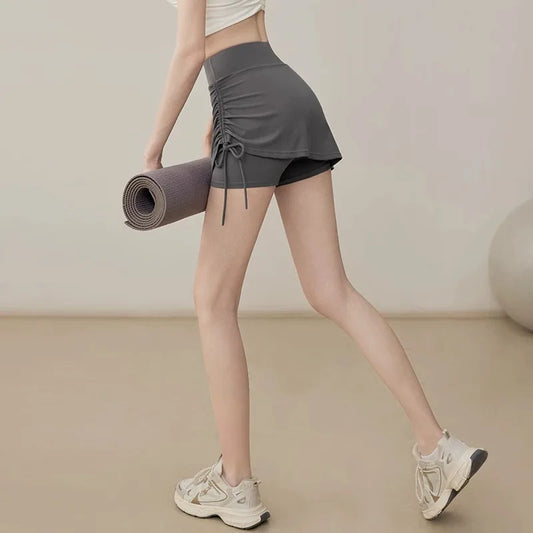 Short de yoga femme jupe gainante grise – taille haute effet sculptant