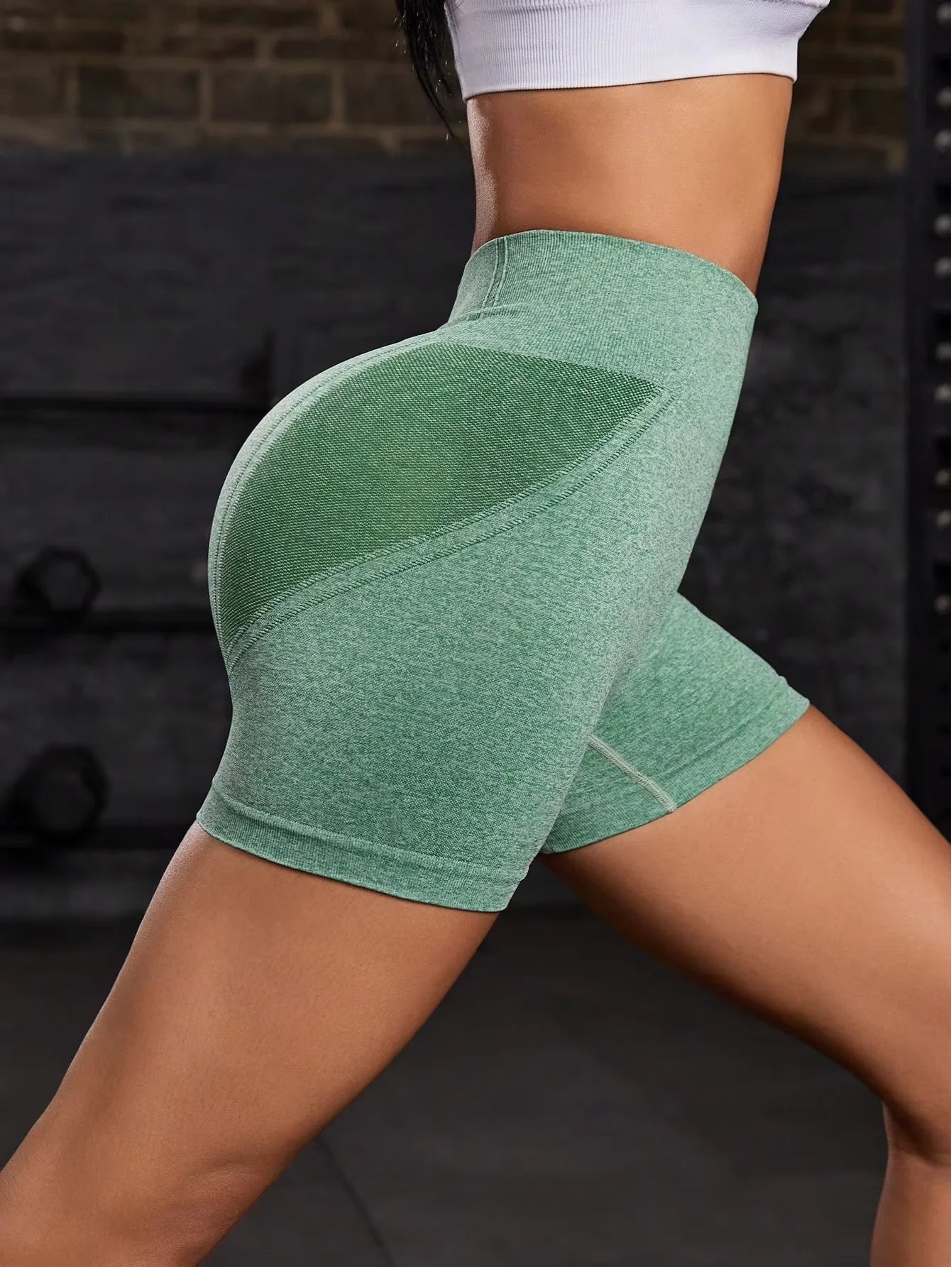 Shorty yoga femme sport vert taille haute