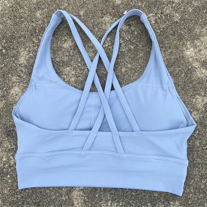 Soutien gorge bretelles croisées brassière femme sport bleu ciel