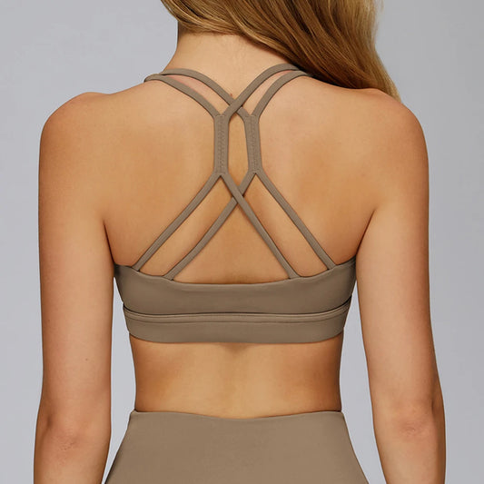 Soutien gorge bretelles croisées dans le dos design géométrique sport femme