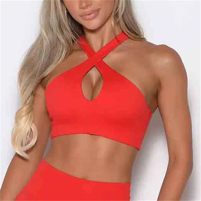Soutien gorge croisé devant rouge femme sport