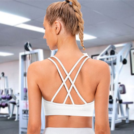 Soutien gorge sport blanc bretelles croisées dos