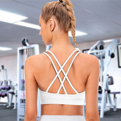 Soutien gorge sport blanc bretelles croisées dos