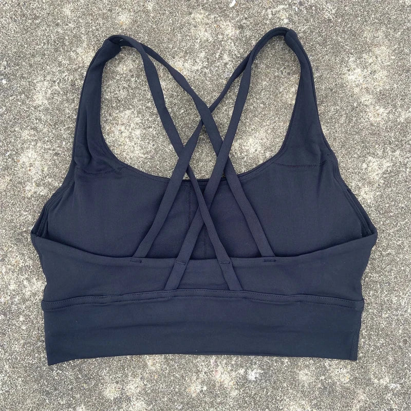 Soutien gorge bretelles croisées brassière femme sport bleu marine