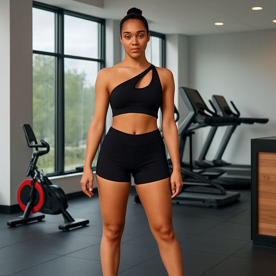 Soutien gorge sport noir tenue asymétrique femme salle de sport