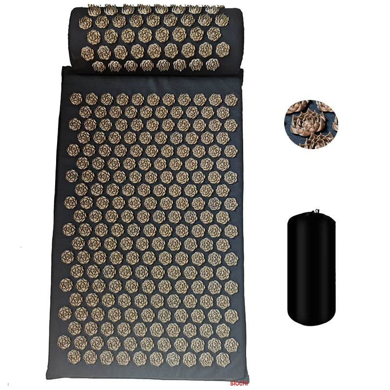 	tapis d'acupression fleur de lotus gris matériaux écologiques