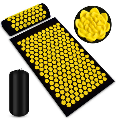 	tapis d'acupression fleur de lotus jaune kit complet tapis coussin sac