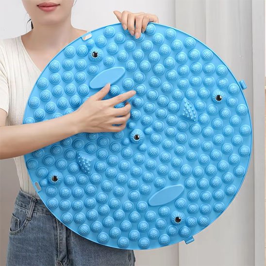 Tapis d'acupression bleu rond réflexologie palmaire massage
