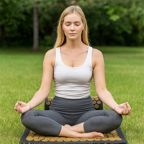 Tapis d'acupression femme posture de yoga tailleur méditation