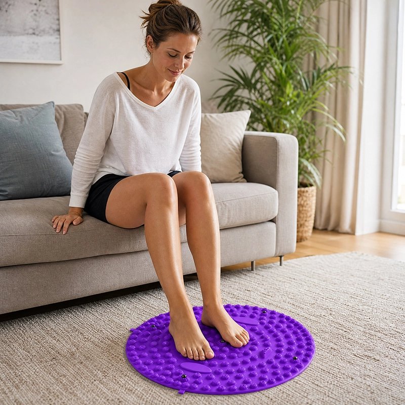 Tapis d'acupression violet pieds femme 