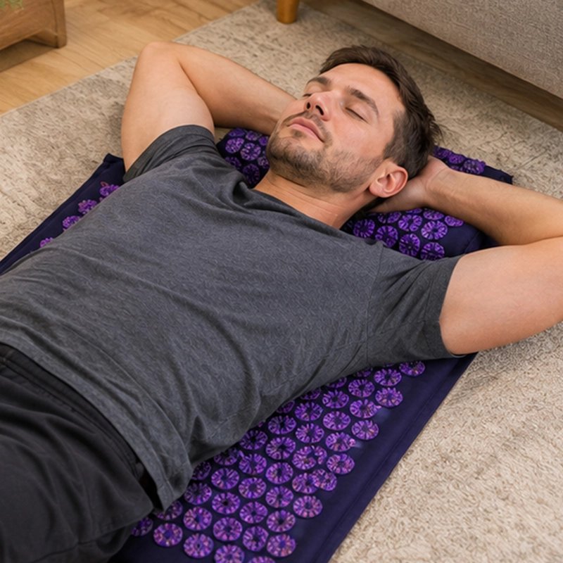 Tapis de fleurs de lotus acupression homme détendu