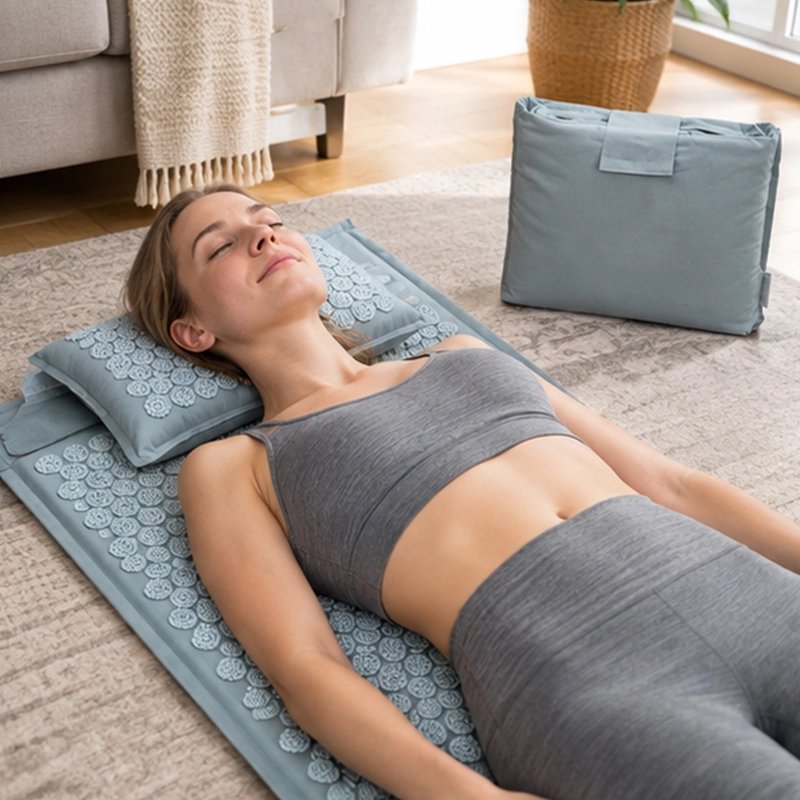 Tapis de fleurs de lotus + coussin pointes acupression femme relaxation