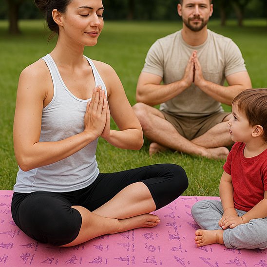 Tapis yoga​ mauve méditation gratitude famille