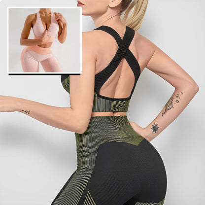 tenue de yoga sport gym fitness brassière bretelles croisées dans le dos nu legging moulant sexy