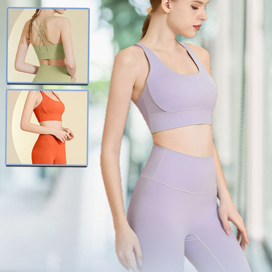tenue de yoga femme sport gym fitness brassière bretelles croisées legging moulant