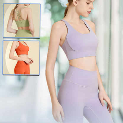 tenue de yoga femme sport gym fitness brassière bretelles croisées legging moulant