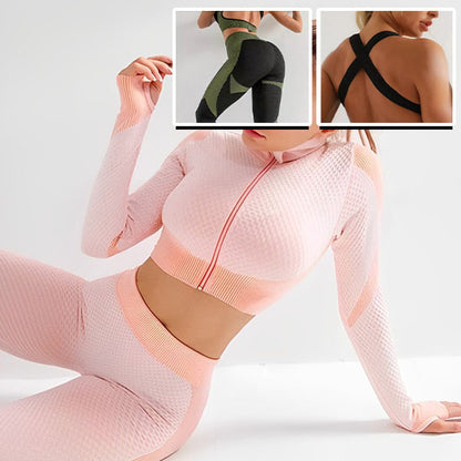 tenue de yoga sport gym fitness brassière bretelles croisées dans le dos nu legging moulant sexy rose kaki ou noir