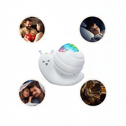 Veilleuse escargot lampe aurores boréales usages cadeau fête repos couple musique atmosphère enfant