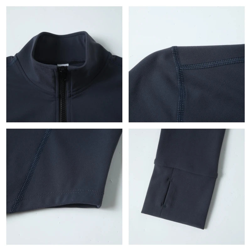 Veste de yoga femme zippée - détail fermeture éclair - coutures- manches- longues