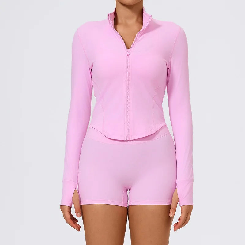 Veste de yoga zippée courte femme rose - séchage rapide - ensemble short