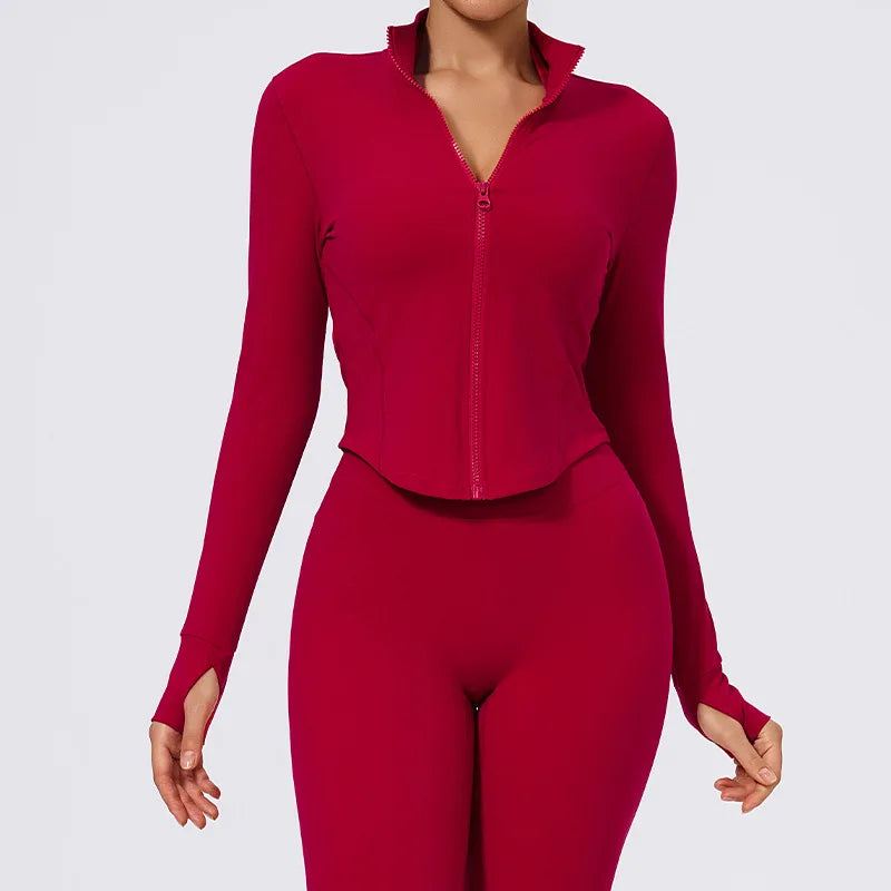 Veste de yoga zippée courte femme fuchsia - tissu respirant - ensemble legging