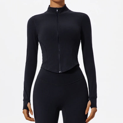 Veste de yoga zippée courte femme noire - coupe ajustée - ensemble legging