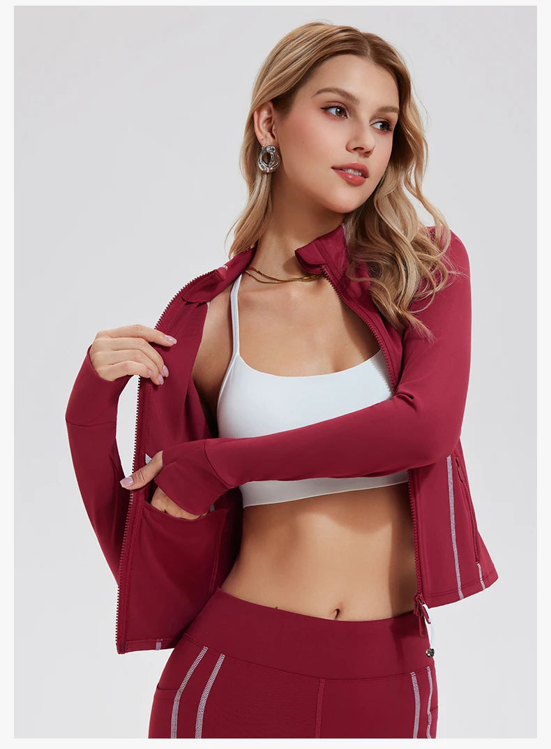 Veste yoga femme rouge avec poche intérieure