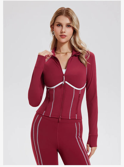 Veste yoga femme zip rouge fermeture éclair