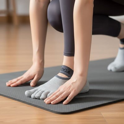 Yoga chaussettes antidérapantes sangle ajustable grises femme