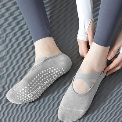 Yoga chaussettes dessus élastique croisé confort élégantes grises femme