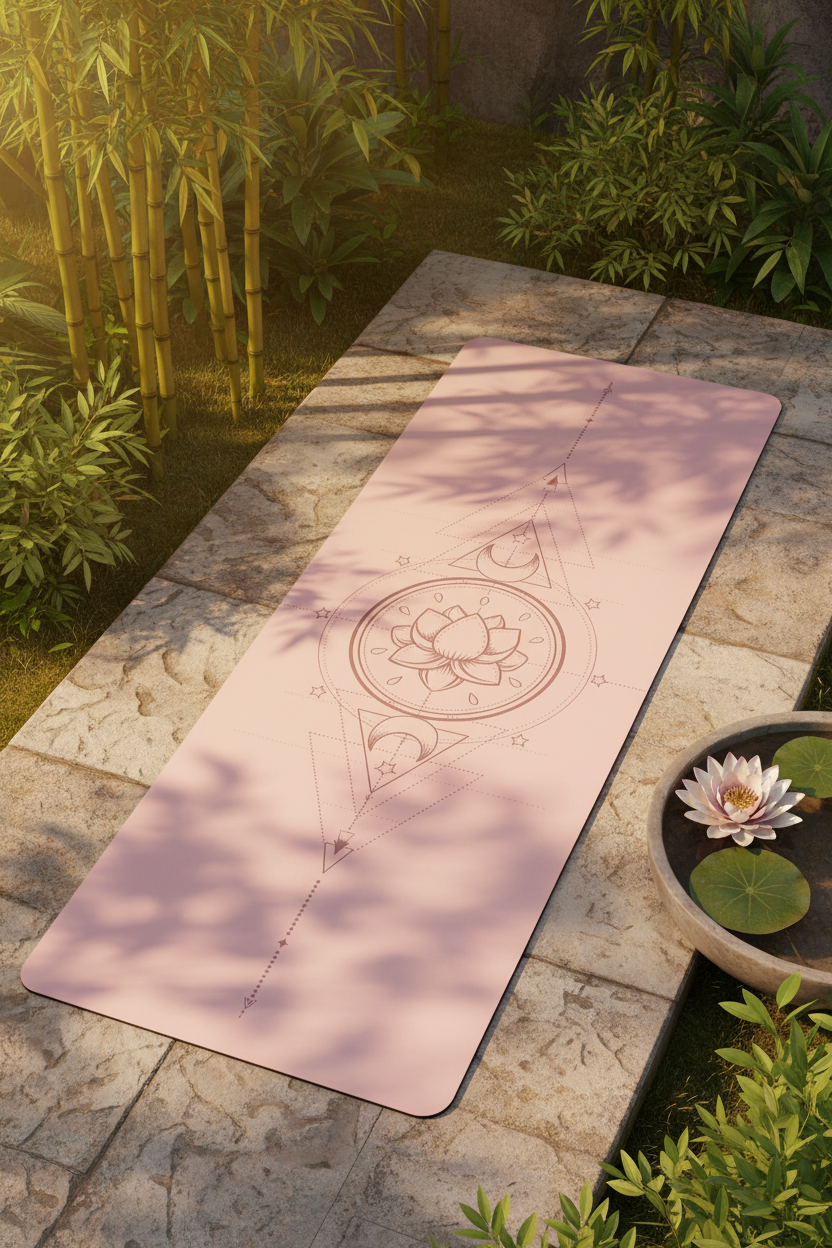 Yoga Mat Yoga rose motif lotus géométrique, fond zen naturel ensoleillé