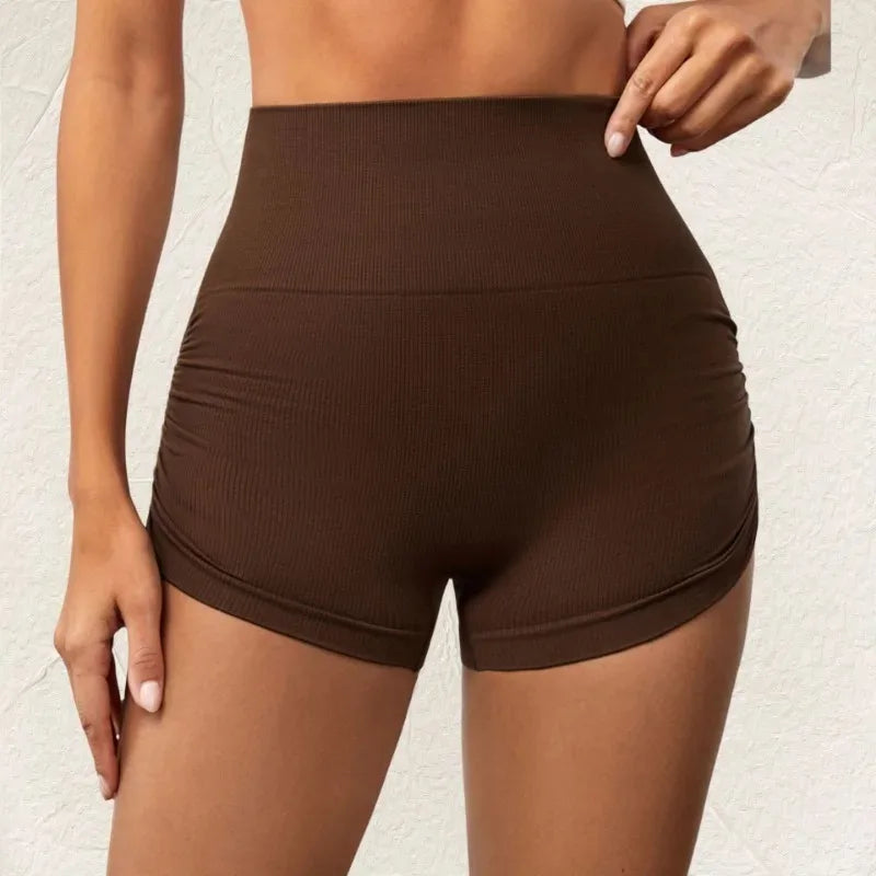 Yoga short shorts ventre plat – short sport femme gainant et respirant marron