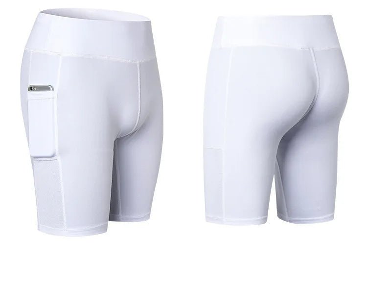 Yoga shorts femme blanc – vue de face et de dos