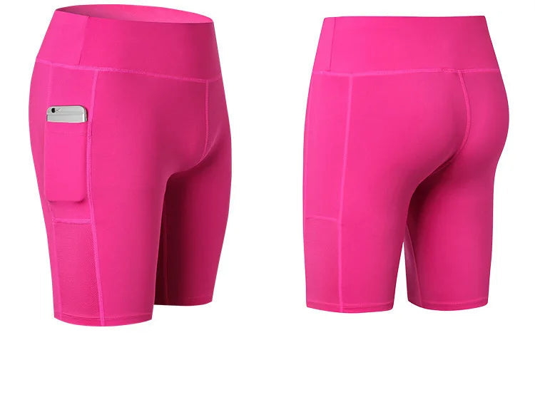 Yoga shorts femme fuchsia – vue de face et de dos