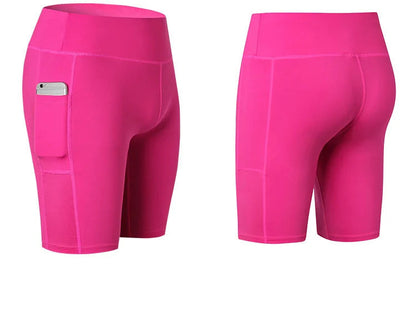 Yoga shorts femme fuchsia – vue de face et de dos
