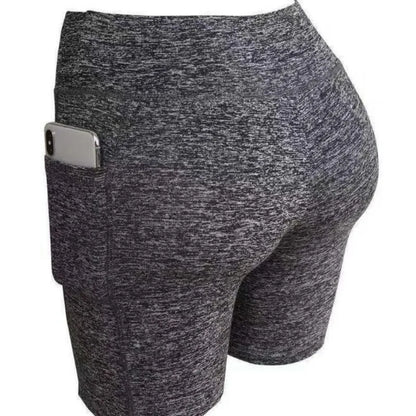 Yoga shorts femme gris chiné avec poche smartphone – vue de dos
