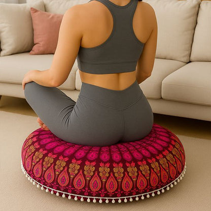 Zafu mandala rose orange femme méditation