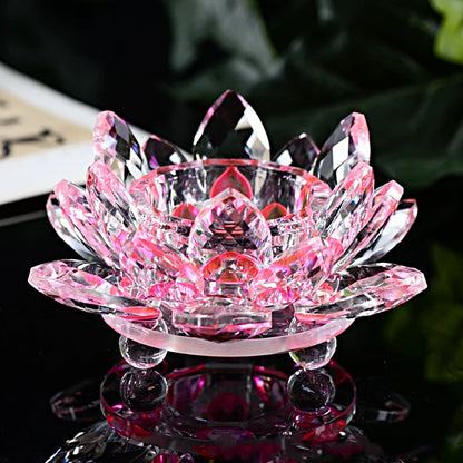 Bougeoir zen fleur de lotus en cristal rose sur socle noir – cadeau bien-être